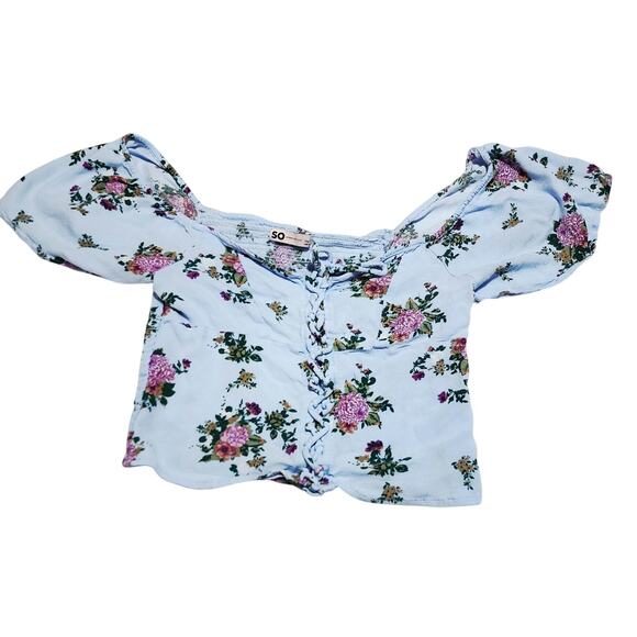 So Sonoma Goods for Life Blue Floral Peasant Cropped Top Small S Cottage Core - Picture 1 of 6